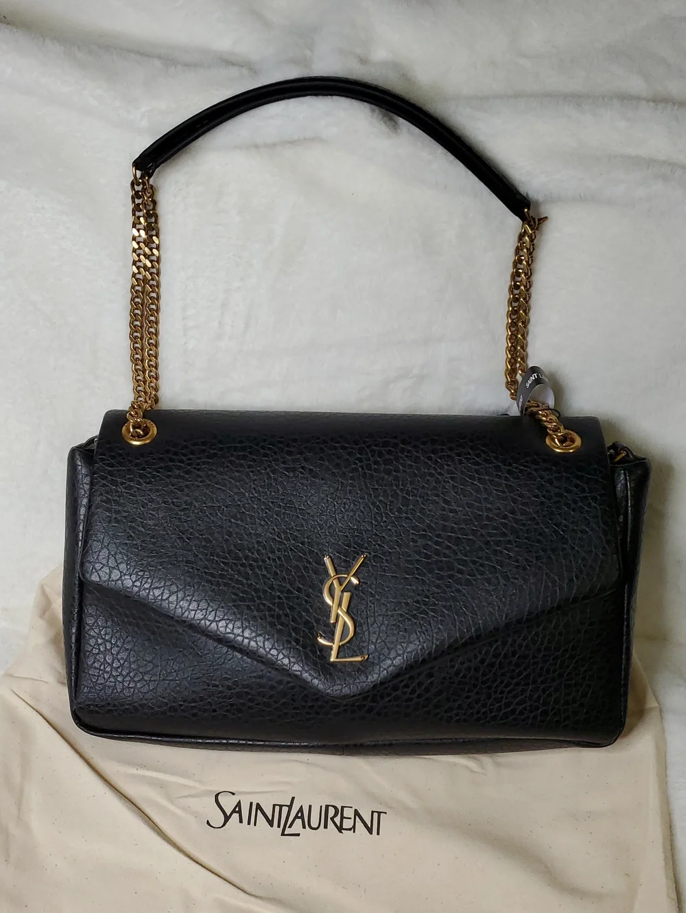 Ysl Jumbo Size Black Canvas Textured  Shoulder Bag with Gold Hardware